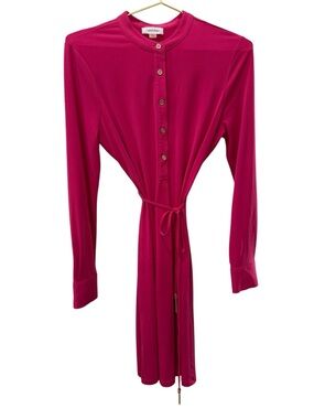 Calvin Klein Magenta Button-Front Tie-Waist Long Sleeve Dress